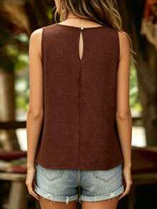 Linhara CURVE Plus Size Women's Casual Faux Linen Fitted Shirt - Brown - View 2
