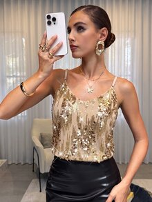 Lavishia Women's Elegant Sequin Tank Top Suitable For Holiday Parties - Gold - View 5