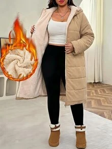 Reflora 大尺碼女款插肩袖長袖前拉鍊連帽保暖內裡冬季外套 - 卡其色 - 查看 3