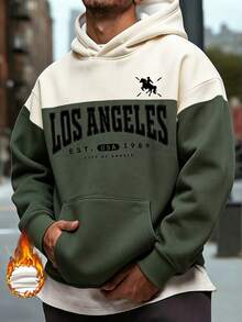 NEOREFINED Men's Classic Casual Color Block Los Angeles Horse Logo Pullover Hoodie, Suitable For Daily Outings And Gatherings - Multicolor - View 1
