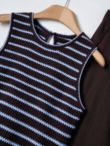 Rusticease Women's Striped Crew Neck Top And Pants Casual Daily 2 Pieces Set - Blue - View 6