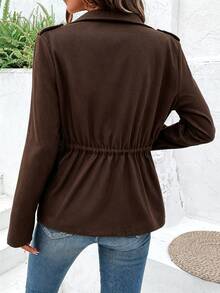 SHEIN Tall Mantel Wanita Lengan Panjang Model Vintage dengan Ikat Pinggang - Coklat - View 2