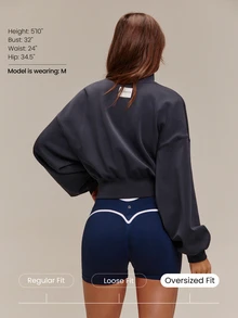 GLOWMODE Modal Soft Warm Curved Bubble Hem Waist Length Oversized Ribbed Cuffs High Neck Pullover Sweatshirt Daily - Iron Gray - View 3