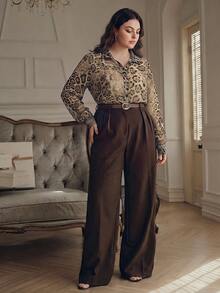 Anewsta Plus Size Women's Spring/Autumn Modern Fashion Versatile Leopard Print Loose Long Sleeve Shirt - Brown - View 4