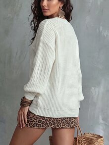 Linhara CURVE 1pc Women's Plus Size V-Neck Drop Shoulder Long Sleeve Floral Embroidered Loose Comfortable Casual Fashion Knit Pullover Sweater, Suitable For Daily Commute And Vacation, Spring And Autumn - Apricot - View 2