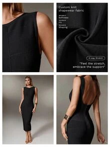 Nuvra Women's Bodycon Ribbed Knit Bandage Dress With U-Back, Back Slit, For Party And Vacation - Black - View 4