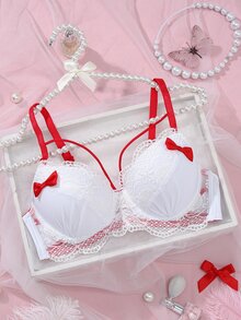 LustreForm Women's Underwire Comfortable Fresh Bowknot Bra, 1pc - Red and White - View 4