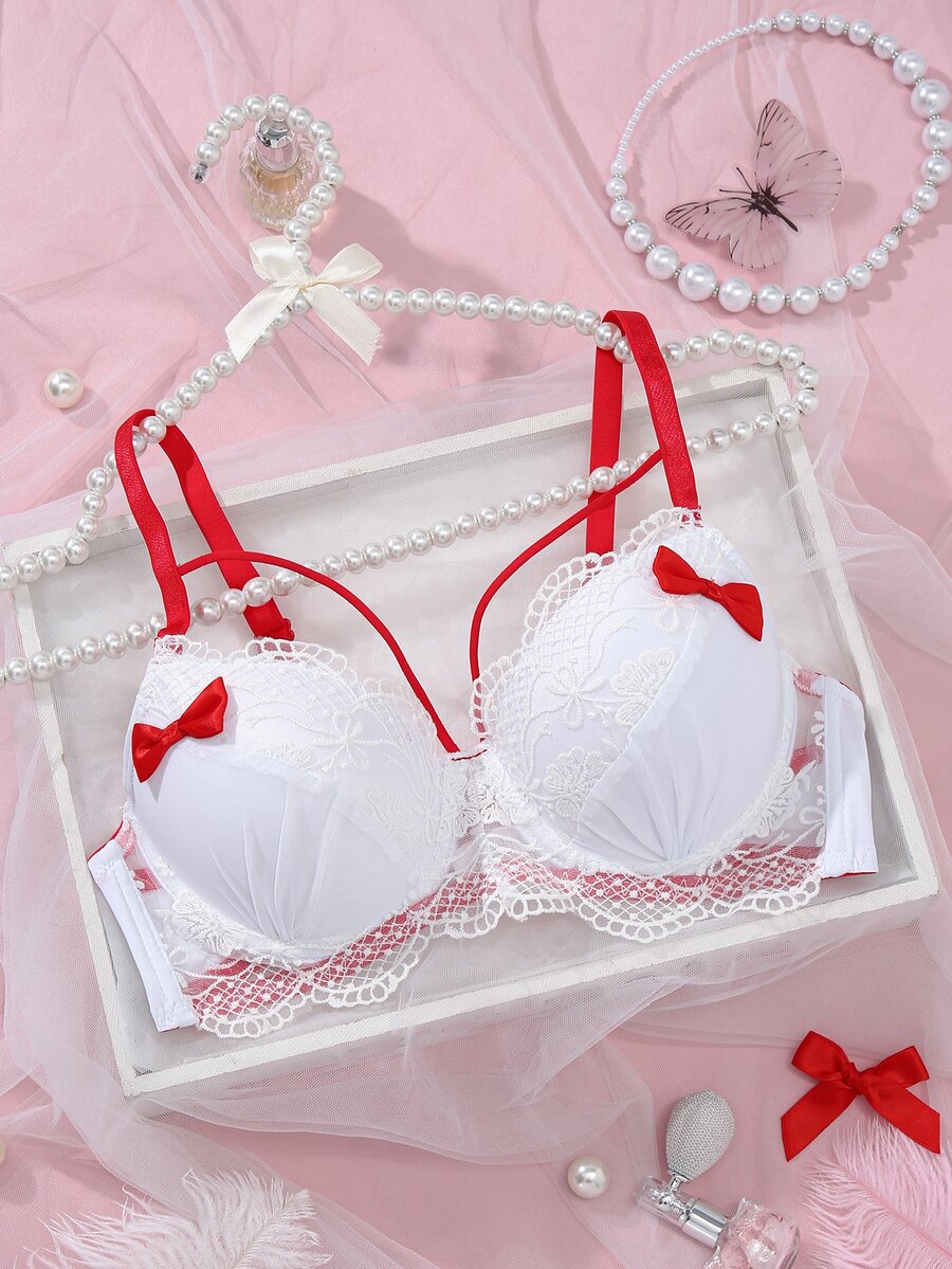 LustreForm Women's Underwire Comfortable Fresh Bowknot Bra, 1pc - Red and White - View 1