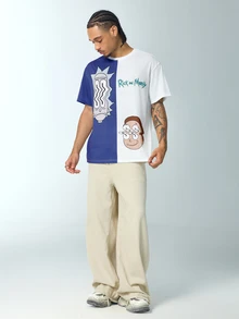 Rick and Morty X SHEIN Men's Colorblock Crew Neck Short Sleeve Casual T-Shirt - White - View 7