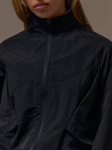 Musera Sport Funnel Neck Zip Through Panelled Cinch Bungee Hem Loose Oversized Fit Track Jacket Fall Winter Autumn Fitness Gym Pilates - Black - View 5