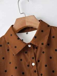SHEIN LUNE 大尺碼女款波點圖案長袖單排扣休閒襯衫 - 彩色 - 查看 6