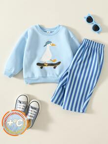 Baby Boy Crew Neck Sweatshirt + Bolty Wide Leg Pants, Cartoon Pattern, Suitable For Autumn/Winter - Multicolor - View 6
