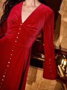 MOTF PREMIUM DAILY FESTIVE BUTTON PLEATED DRESS - Burgundy - View 1