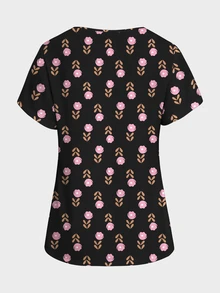 PopScrub Women's All-Over Print Casual Daily Scrub Uniform Top - Multicolor - View 2