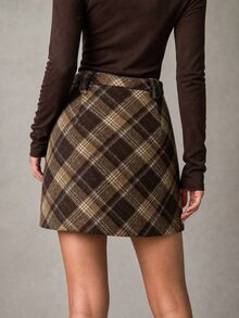 SHEIN Clasi French Style Premium Vintage Plaid Commuter Elegant Versatile Classic Women's Skirt - Multicolor - View 2