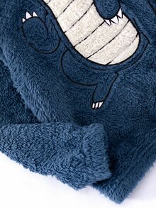 SHEIN 兒童男孩絨布舒適恐龍貼布繡秋冬衛衣 - 霧霾藍 - 查看 8