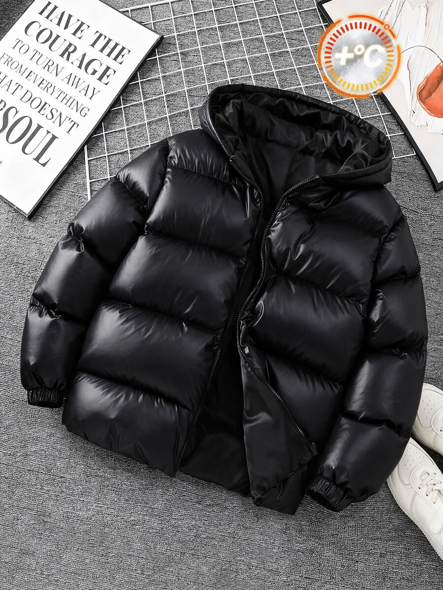 SHEIN جاكيت سميك بغطاء رأس كاجوال مريح ومتعدد الاستخدامات مناسب للشتاء للأولاد المراهقين
