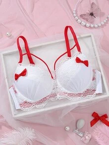 LustreForm Women's Underwire Comfortable Fresh Bowknot Bra, 1pc - Red and White - View 1