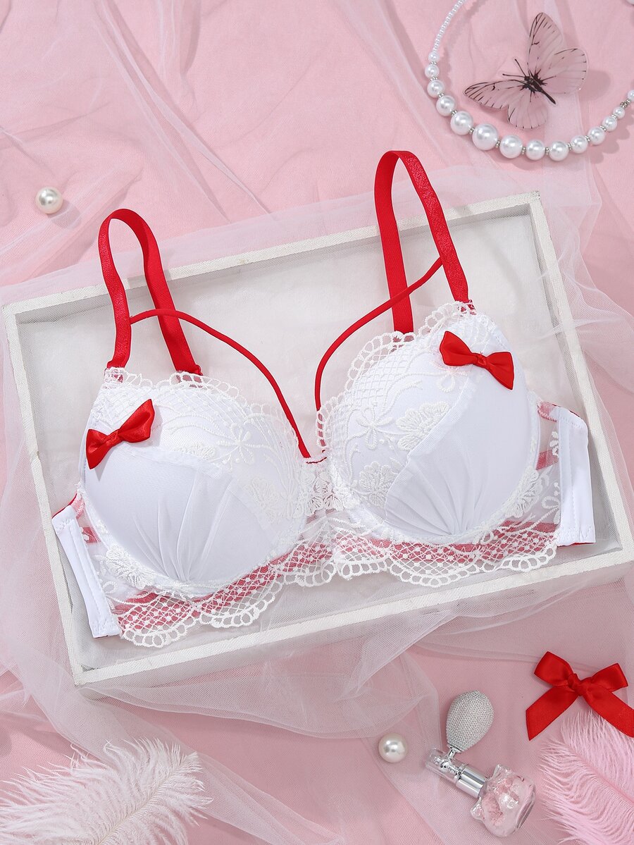 LustreForm Women's Underwire Comfortable Fresh Bowknot Bra, 1pc - Red and White - View 1