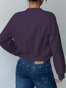 SHEIN LUNE 女款素色長袖拉鍊棒球夾克 - 中紫紅色 - 查看 2