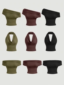 SHEIN MOD 3PCS Women Tank Tops & Camis - Army Green - View 10