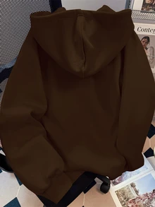 Resyla 復古美式極簡棕色女款運動衫外套，時尚獨特秋冬款 - 彩色 - 查看 2