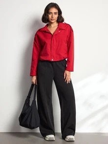 Easithlete Easithlete Women's Flight Jacket Coat, Sporty Casual Multi-Style, Fashionable Versatile Commuter, Vintage Epaulette Design - Red - View 6