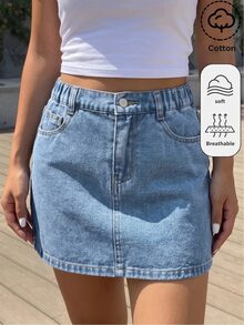 SHEIN 女童藍色牛仔迷你裙 2026秋冬款 可愛Y2K百搭款 萬聖節新年適用 - 藍色 - 查看 2
