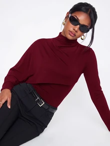 Avantive Women's Solid Color Slim Fit Versatile Daily Wear Long Sleeve Top - Burgundy - View 5