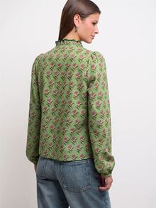 Nöista Chinese-Style Floral Print Shirt With Slanted Opening - Green - View 6