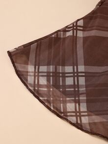 Poéselle Women's Plaid Square Neck Raglan Flare Sleeve Fashion Top - Brown - View 9