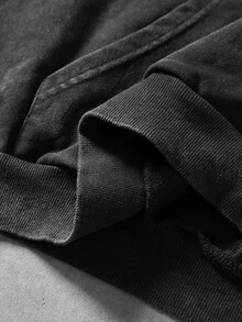 ROMWE MEN Street Life 男士重磅水洗做舊毛巾刺繡深色休閒連帽衛衣 - 黑色 - 查看 5