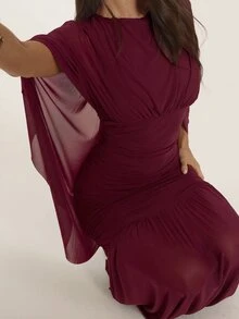 SHEIN BAE 女款時尚復古百褶腰裙，適合晚宴、生日派對與萬聖節 - 酒紅色 - 查看 7