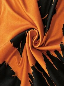 SHEIN Franclia Halloween Pumpkin Ghost Face Print Strapless Crop Top For Women, Frayed Hem Patchwork Asymmetrical Hem Contrast Color Slim Fit - Burnt Orange - View 3