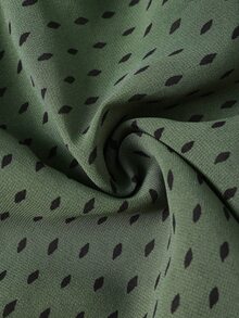 Linhara Plus Size Women's Army Green Printed Chiffon Round Neck Long Sleeve Ruched Rhinestone Button Decor Asymmetrical Hem Top And Long Wide Leg Pants 2 Pieces Set, Suitable For Daily Commute, Date, Vacation, Light Luxury Loose Drape Comfortable Plus Size Women's Clothing - Army Green - View 9