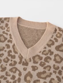 LUMIGAL Women's Leopard Print V-Neck Long Sleeve Sweater And Knit Pants Casual 2 Pieces Set - Multicolor - View 5