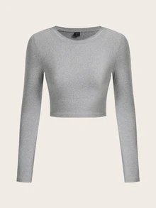 SHEIN EZwear 女款純色圓領長袖休閒百搭T恤（2件組） - 彩色 - 查看 4