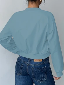 SHEIN LUNE 女款純色長袖拉鍊棒球夾克 - 淺藍色 - 查看 2