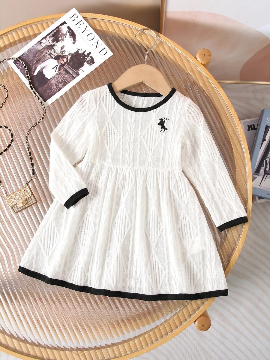 SHEIN Baby Girl Knight Pattern Contrast Color Casual Daily Summer Dress - White - View 1