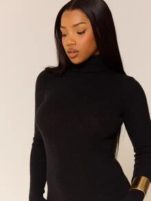MUSERA Brown Cable Knit Long Sleeve Jumpsuit Autumn Winter Knitwear Fall Everyday Office - Black - View 5