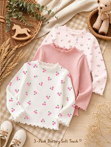 3PCS Young Girls T-Shirts - Multicolor - View 3