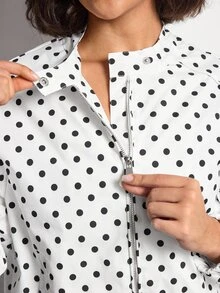 SHEIN Sports Women's Polka Dot Jacket, Fashionable Stand Collar, Daily Commute Versatile, Street Style Casual - Black and White - View 7