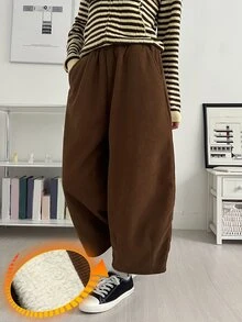 DAZY 女款商務休閒保暖內裡彎腿口袋長褲 - 棕色 - 查看 1