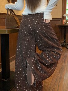 DAZY Women's Polka Dot Loose Button Jeans - Brown - View 6