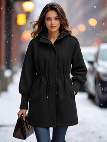 SHEIN Clasi Women's Solid Color Casual Versatile Daily Wear Overcoat - Black - View 5