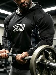 GymBeat Men's Letter Print Casual Daily Sweatshirt - Black - View 1
