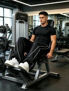 Gym Rark 男士拼色休閒百搭日常旅行運動長褲 - 黑色 - 查看 5