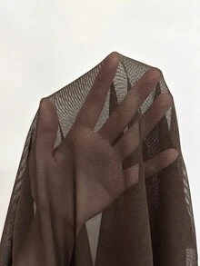SHEIN LUNE CURVE 優雅網紗拼接圓領緊身時尚洋裝 - 棕色 - 查看 7