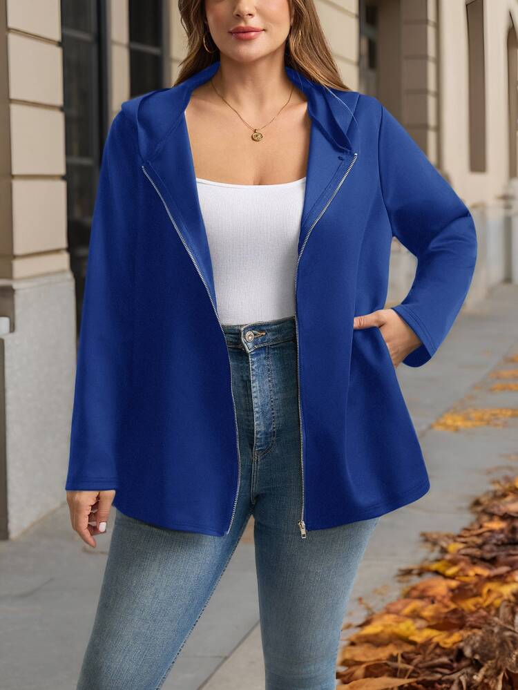 SHEIN LUNE Plus Size Women Winter Coat Clothes Plus Size Autumn Casual Black Coat Halloween Costumes - Blue - View 9