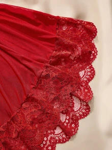 SHEIN Plus Size Sexy Lingerie (Lace Patchwork Dress) - Burgundy - View 4